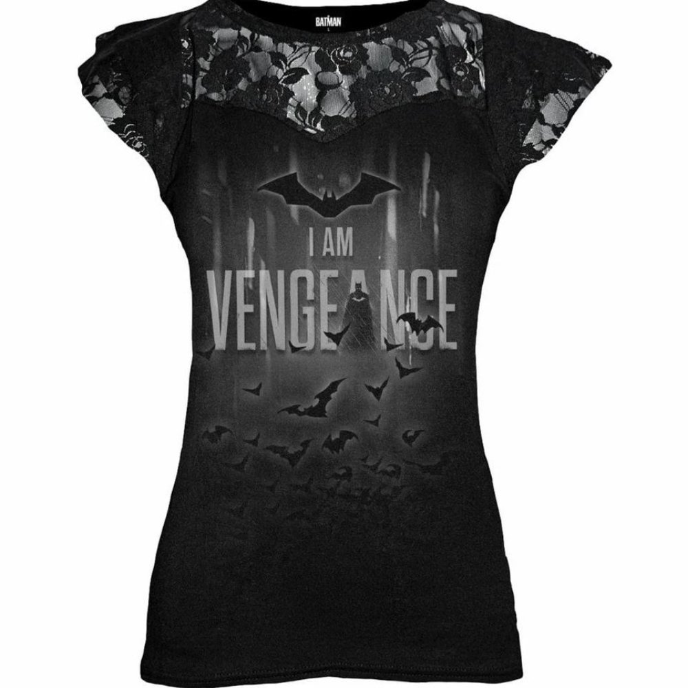 Spiral direct the batman I am vengeance lace layered cap sleeve womens top